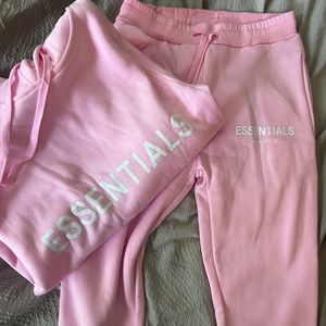 Essentials Fear of God pink joggers and hoodie set